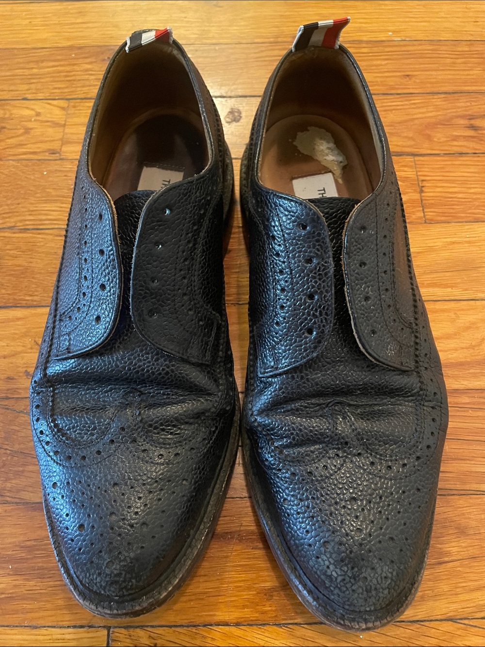 Thom Browne Black Pebbled Leather Wingtip Oxfords Classic Longwing Brogues